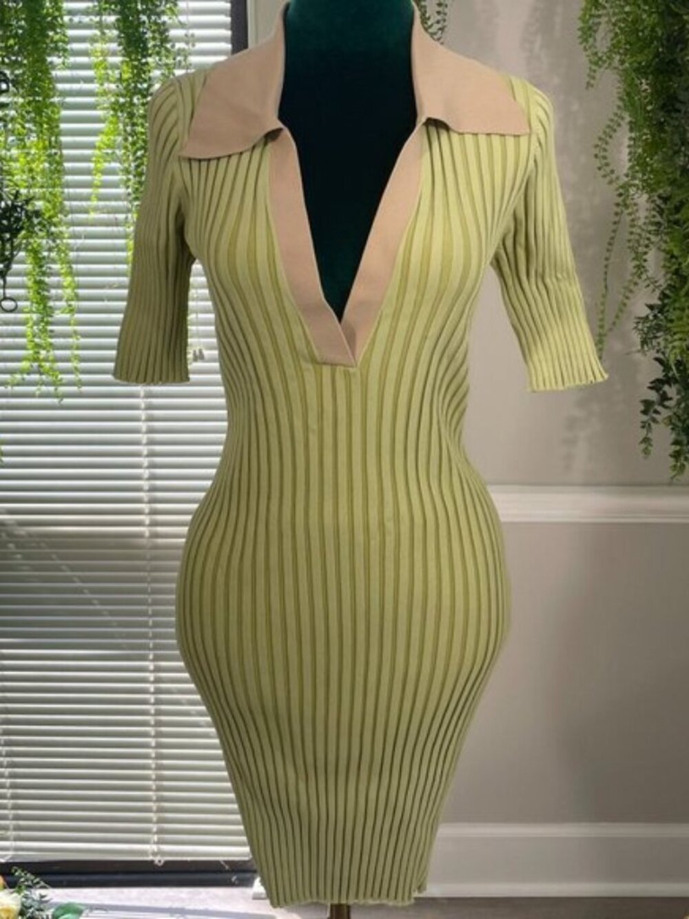 Nicholas | Geraldine Rib Knit Mini Dress in Green